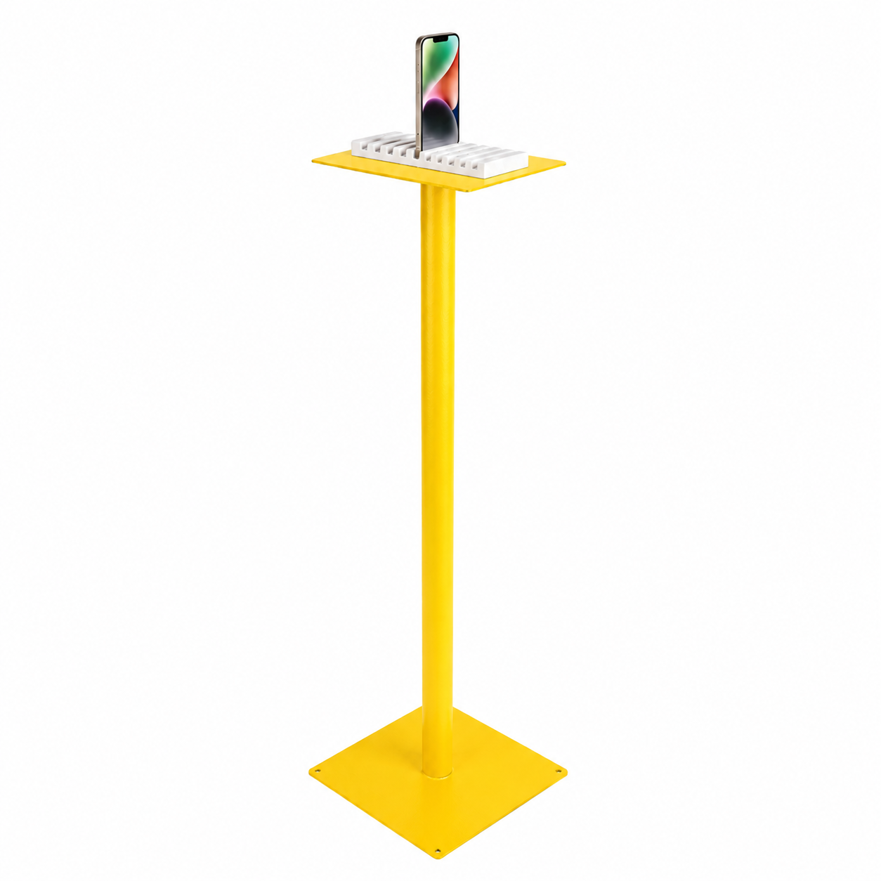 Selfie Station in custom yellow powder-coat finish showing color personalization options