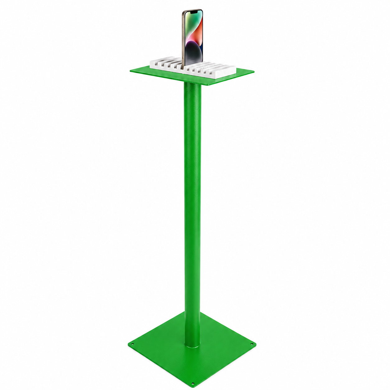 Selfie Station in custom green powder-coat finish showing color personalization options