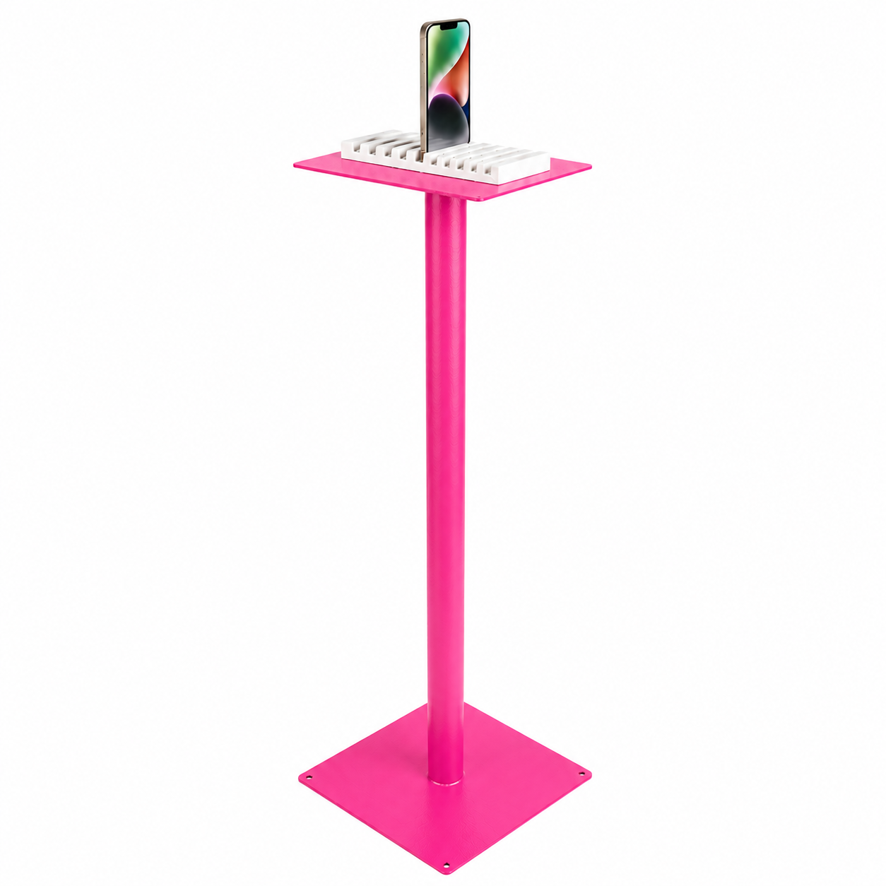 Selfie Station in custom pink powder-coat finish showing color personalization options