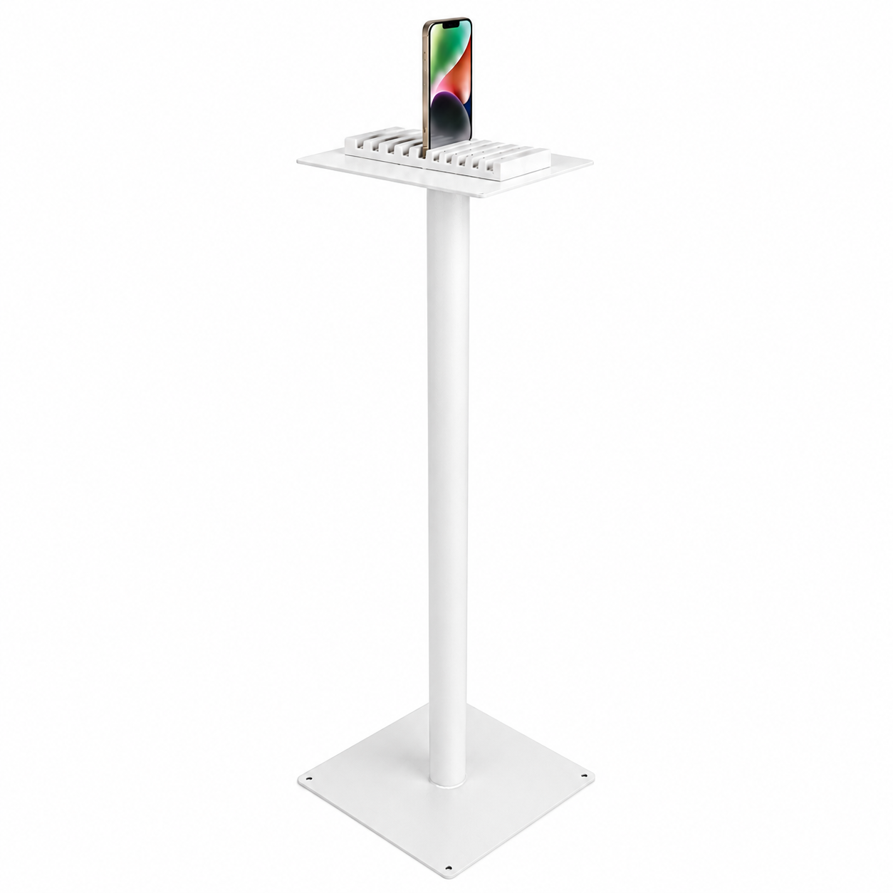Selfie Station in custom white powder-coat finish showing color personalization options
